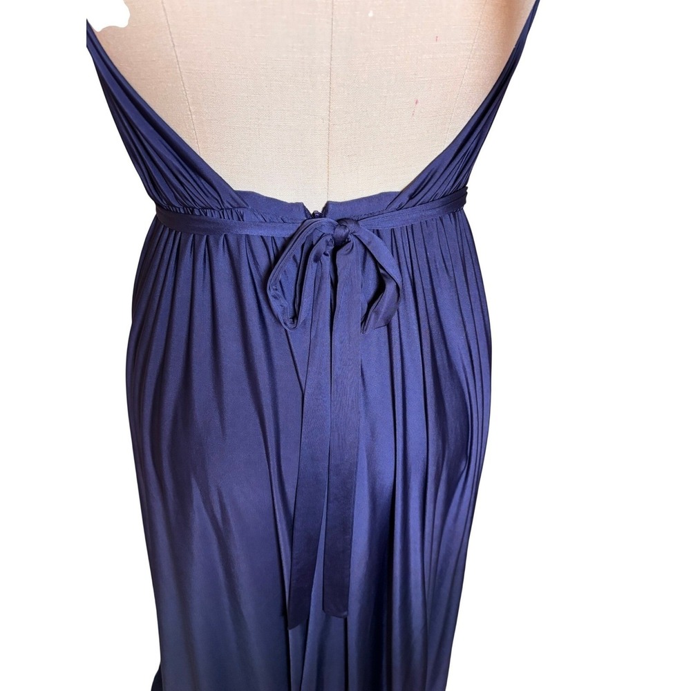 Nicole Bakti Navy Halter Maxi Dress Open Back Gold Belt Formal Gown - Picture 10 of 12